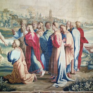 Wandtapijt met de Daden van de Apostelen, de roeping van Sint Paulus (detail van de apostelen), geweven in de Beauvais Werkplaats onder leiding van Philippe Behagle, 1695-98